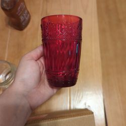 6 Red Glass Cups/ One Has A Small Chip. 