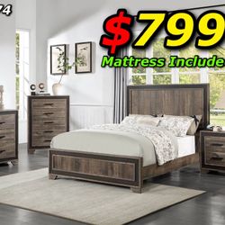4pcs Queen Size Bedroom Set W. Mattress Included 