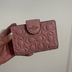 NWT coach petal pink embossed medium corner zip wallet