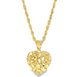 10k Yellow Gold Textured Heart Charm Necklace