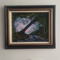 Framed Hand-Painted Landscape Canvas – Peaceful Woodland Scene OBO