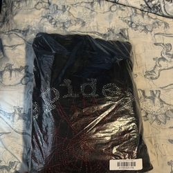 Black Spider Hoodie With Red Rhinestone, XL