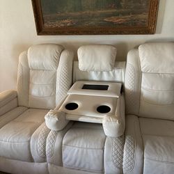 Electric white leather couch and chair
