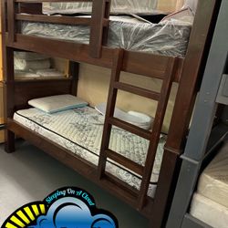 Brown Twin Bunk Bed With Mattresses Colchones 