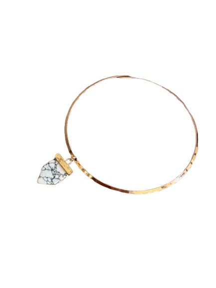 Gold metal choker necklace with white marble stone pendant