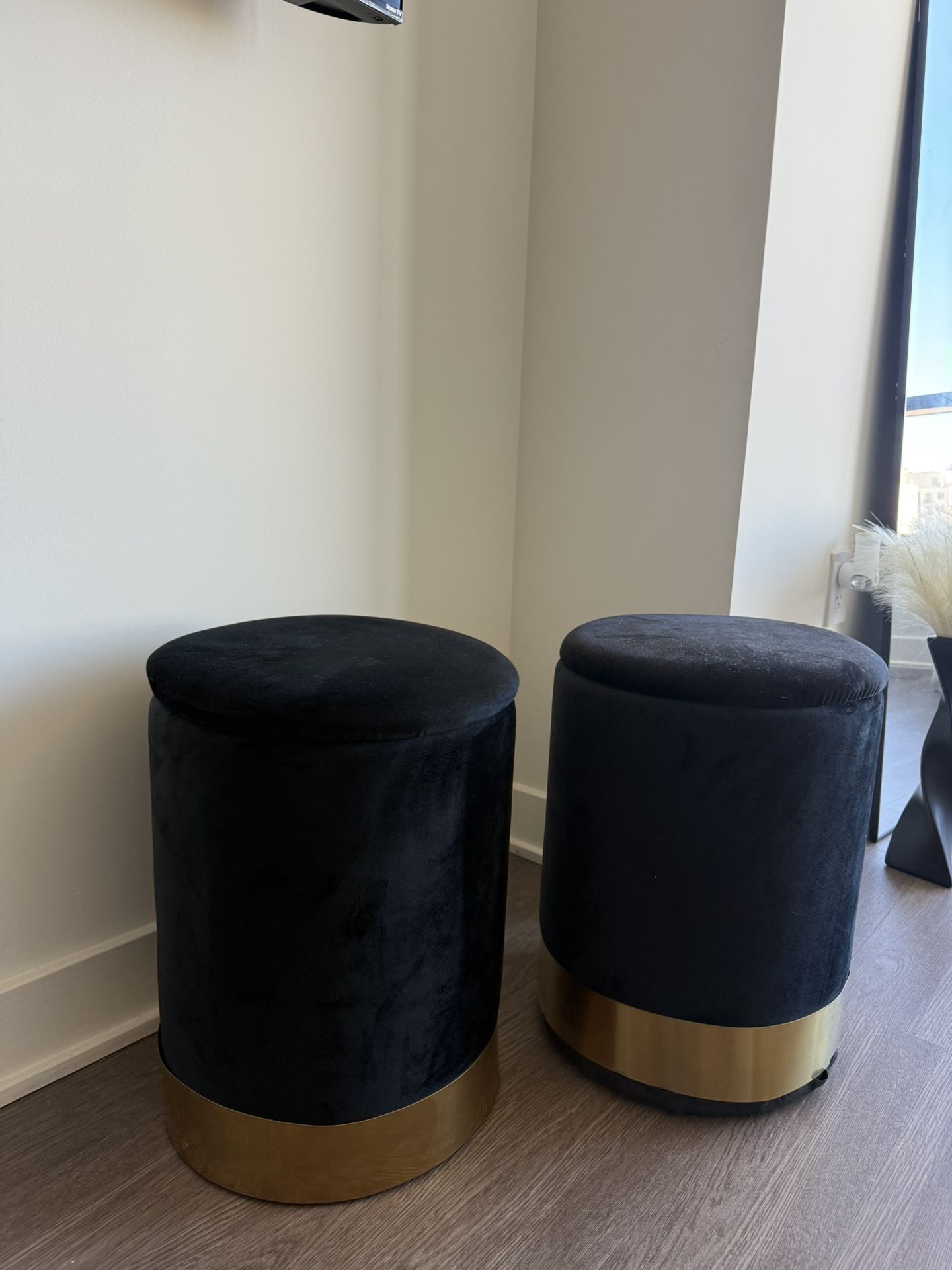 Black Velvet Storage Ottomans- Multipurpose Stool with Metal Base, Padded Seat for Living Room