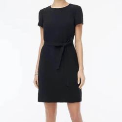 NWT J Crew Black Short Sleeve Belted Suiting Dress Size 6