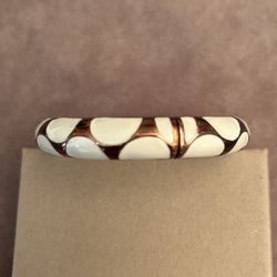 White Enamel & Gold-Tone Hinged Bangle Bracelet – Mid-Century / Monet Style – Signed – in Gift Box