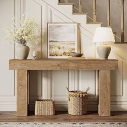 Wooden Sofa Table, 63-Inch Console Table For Entryway