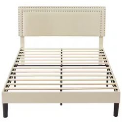 Full size Upholstered Bed Frame with Adjustable Headboard, No Box Spring Needed Platform Bed Frame