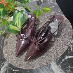 New Women’s Madden NYC Bow Mule Sandals Burgundy Size 6