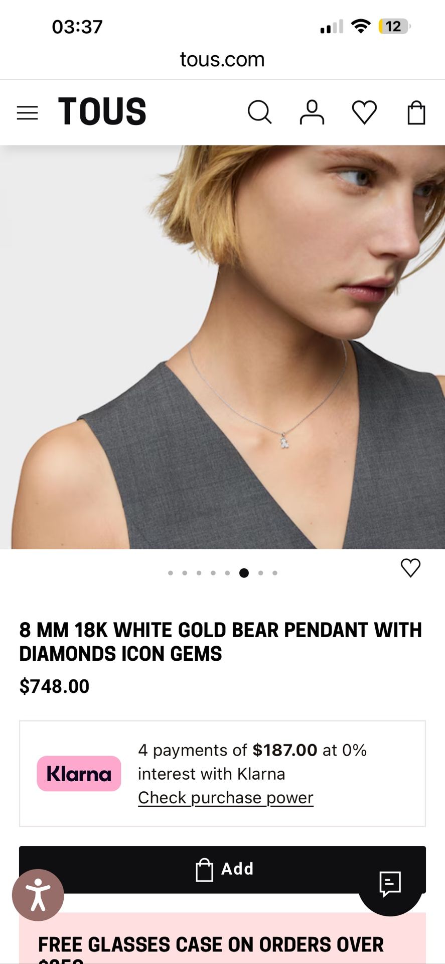 Authentic TOUS 18k White Gold Diamond mini Bear Pendant