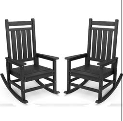 Outdoor Rocking Chair Set of 2, HDPE Rocking Chairs for Adult, Black brand new in box $135 C11（6)
