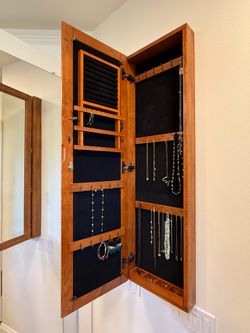 Like-New 4’ Hanging Wood Jewelry Armoire