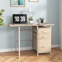 Home Office Folding Computer Laptop Desk Wheeled with 3 Drawers