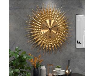 Modern Large Wall Clock Decorative Metal Mid Century Wall Clocks, Gold Big Silent Non-Ticking Clock, Modern Handmade Home Art Decor for Living Room, B