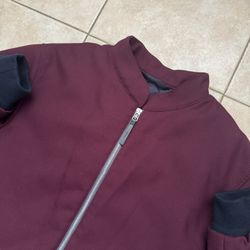 Theory Bomber Jacket Men’s Size M Bordeaux Burgundy Bonded Wool By lucas ossendrijver #M0714010