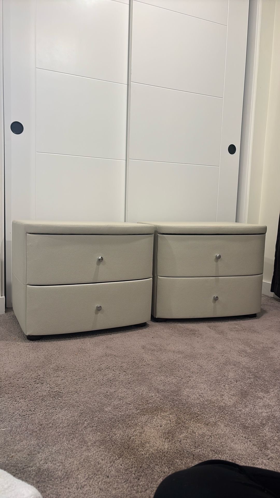 2 Matching Beige Leather Night Stands