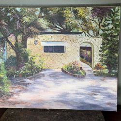 Original 1967 Oil Painting Charleston Chapel Garden Scene Signed Frederic