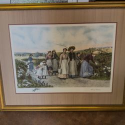 Framed Vintage Figurative Art Print – “Berry Pickers”