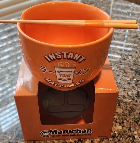 Maruchan Ramen Noodle Bowl Orange W Chopsticks New In Box Instant Happiness.