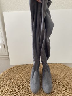 Suede Tie Over The Knee (OTK) Boots - Gray - 7