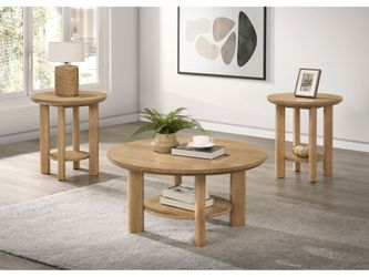 Ottowa Washed Oak 3-piece Round Wood Coffee Table Set