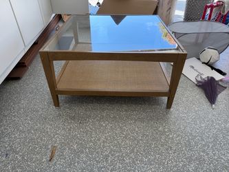 Wood and Glass Coffee Table with Cane Shelf