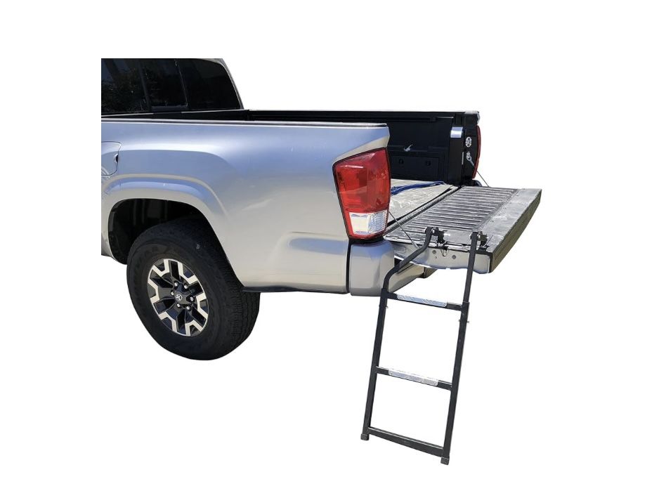 Beech Lane Pickup Truck Tailgate Ladder - Universal Fit, Stainless Steel Self Drilling Hex Screws for Easy Install, Durable Aluminum Step Grip Plates,