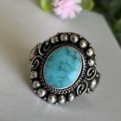 Turquoise 925 Sterling Silver Ring (Size 8 )
