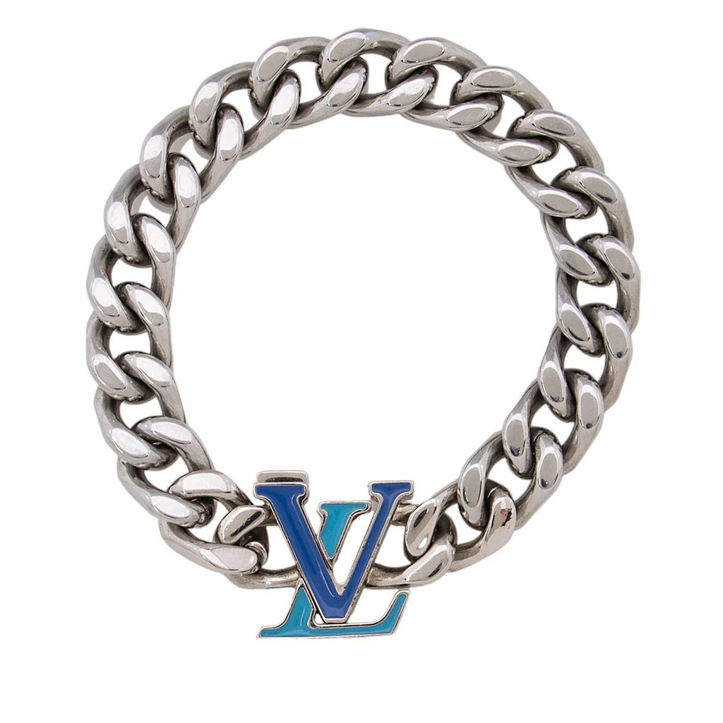 LOUIS VUITTON Enamel Blue Logo Palladium Chain Bracelet—NWOT | 8” | MSRP