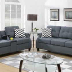 Gorgeous Two piece sofa and love seat blue gray set