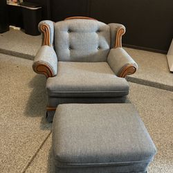 Cutest Accent Chair with ottoman. Grey blue color.