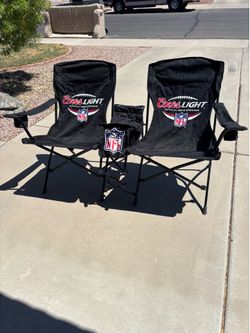 Coors light branded Two seat folding camp chair with cooler and cupholders Coors light branded