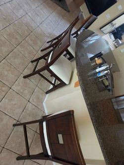 Dark Wood Bar Stools with Cream Cushion Seat