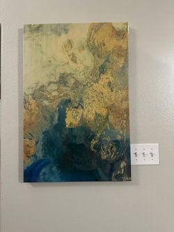 Large Blue & Gold Abstract Canvas Wall Art - 36x24 - $30