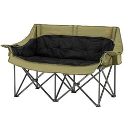 SAN HIMA Double Camping Chair for 2 Person, 650 LBS Heavy Duty Folding Loveseat with 43.7" Thick Padded Seat, Adjustable Cup Holders & Carry Bag, Wate