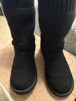 UGG Black Suede Knit Tall Boots