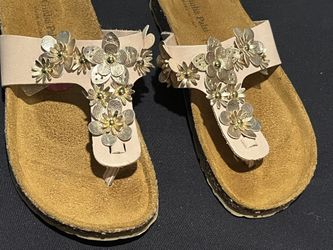 Giulia Palai Italian Sandals - Pink and Gold Floral, Girls Size 2; Used.