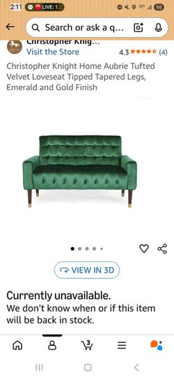Green Velvet Loveseat