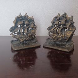 Vintage Brass Ship Bookends