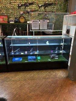 Retail Glass Display Case with LED Lighting and Shelves
