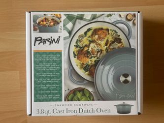 NEW Parini 3.8 Qt. Cast Iron Dutch Oven Enameled Cookware w/ lid, Slate Gray