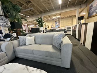 Brand New Light Gray Fabric Loveseat + Sofa