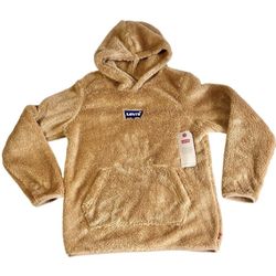 Levi's Sherpa Pullover Hoodie Kids Medium Brown New