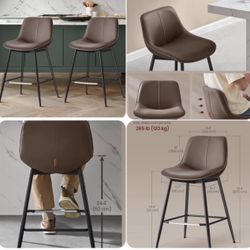 Bar Stools Set of 4.  Counter Height Bar Stools with Back, Ergonomic Backrest, Synthetic Leather, Metal Legs, 24.4-Inch Tall Barstoo