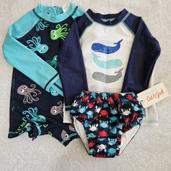 Baby Swim Clothes. One Piece, Long Sleeve And Swim Diaper. $10