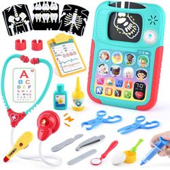 PLAY Doctor Kit for Kids with Learning Tablet, Doctors Play Set with Kids Tablet, Real Stethoscope, Various Medical Toys, Pretend Play Toys for Toddle