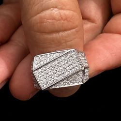 Men's Silver Pave Signet Ring Size 9