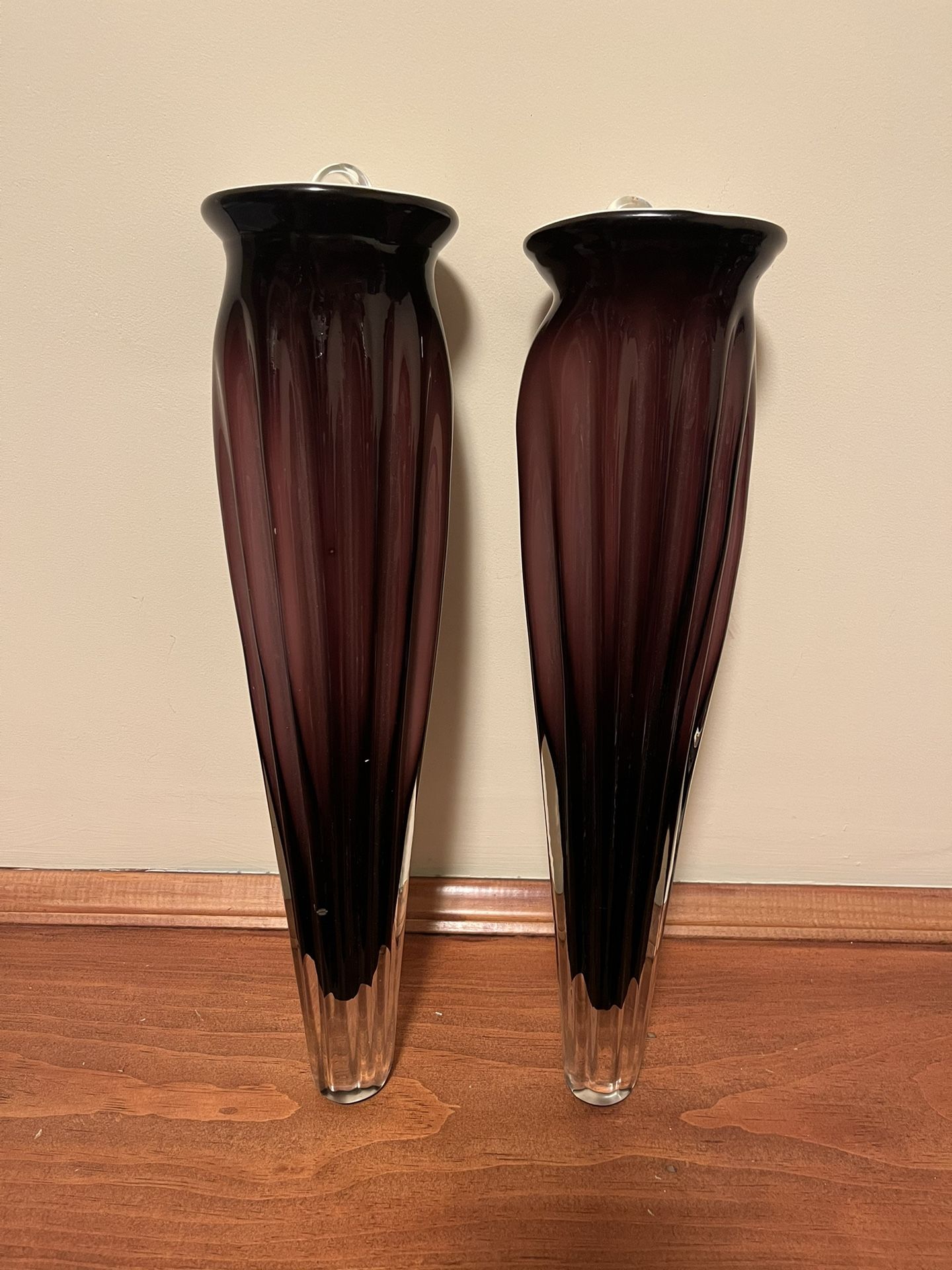 Ribbed Glass Wall Sconce Vase Set